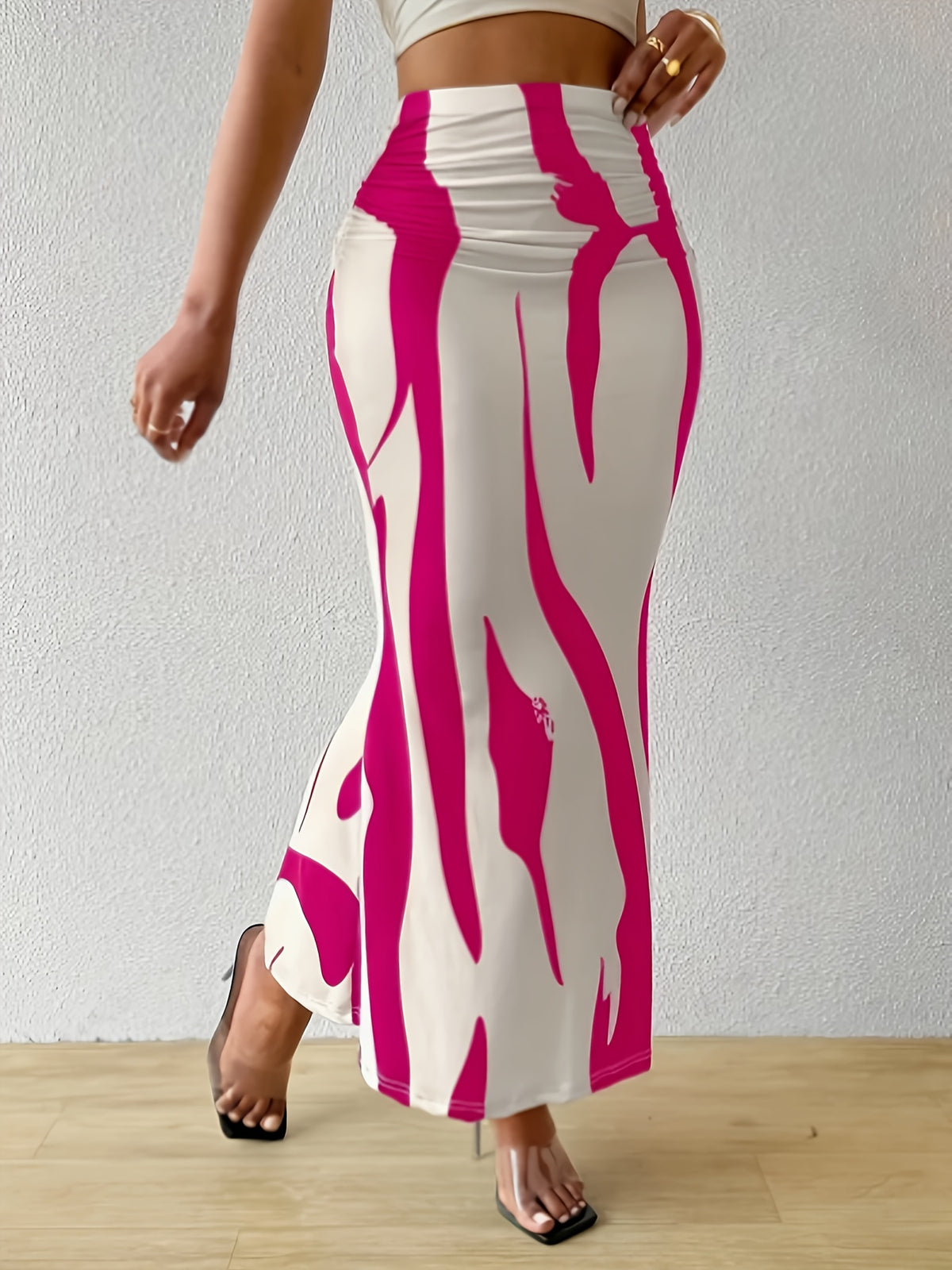 Elegant Spring And Summer New Zebra Pattern High-Waisted Fishtail Pencil Long Skirt - Rose Red
