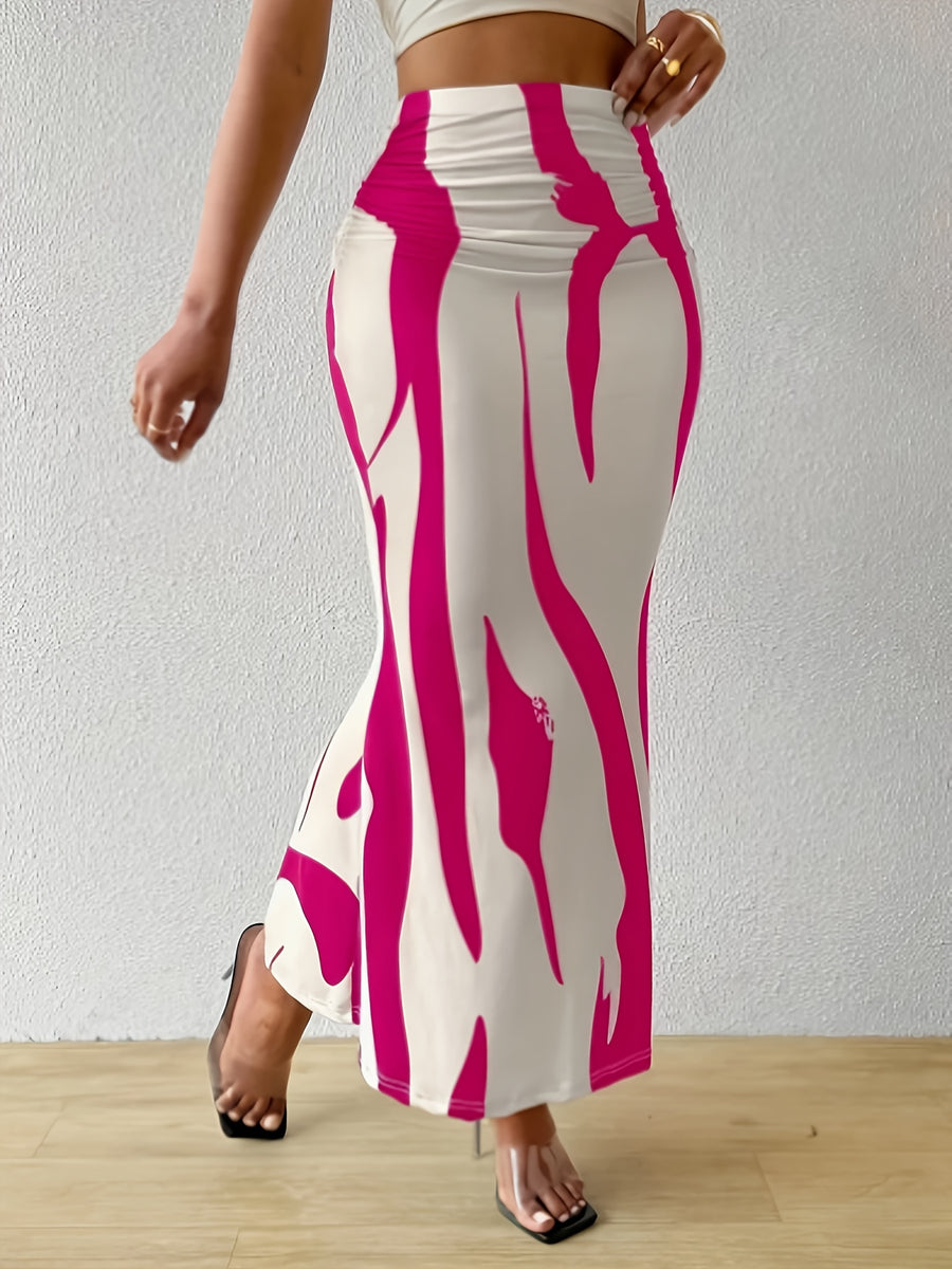Elegant Spring And Summer New Zebra Pattern High-Waisted Fishtail Pencil Long Skirt - Rose Red