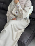 New Long Robe Middle Eastern Muslim Fashion Embroidery Elegant Long Dress Batwing Dress - Apricot