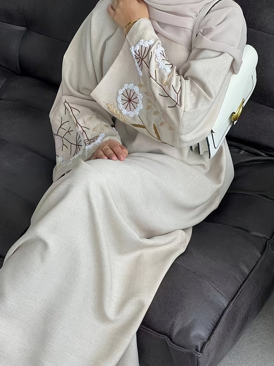 New Long Robe Middle Eastern Muslim Fashion Embroidery Elegant Long Dress Batwing Dress - Apricot