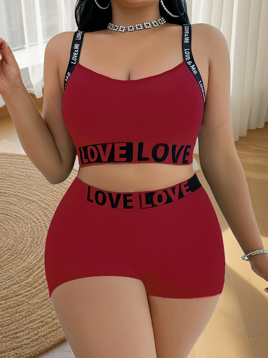1 Set Plus Size Smooth Women'S English LOVE Panty And Bra Set Seamless Casual Mid-Waist Tummy Control Safety Shorts Four-Corner Pants Underwear Sexy Solid Soft Comfortable Butt Lifting Anti-Exposure Suitable for Daily Casual Leggings Breathable - Burgundy