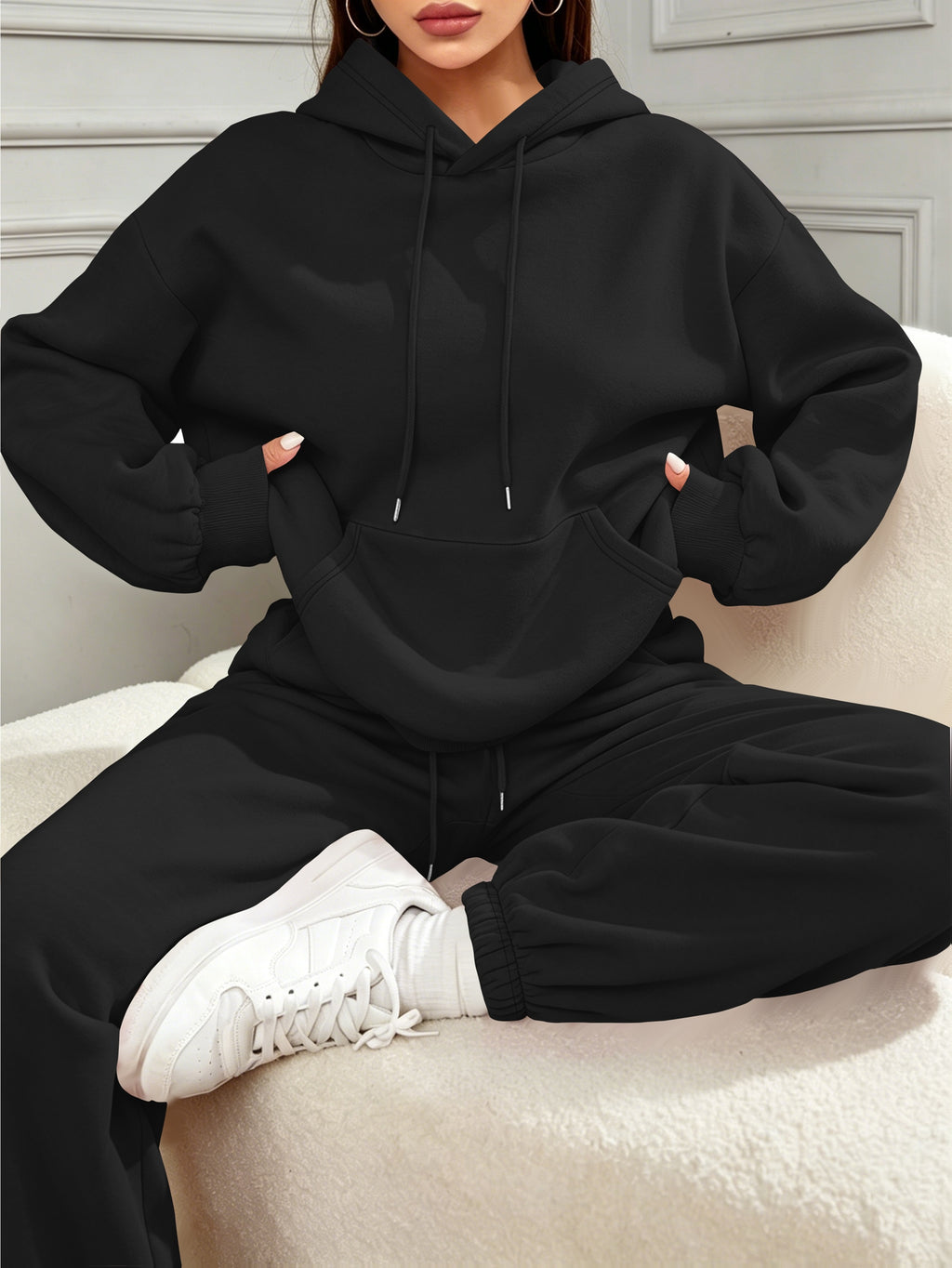 Halloween New Cross-Border Fashion Casual Vacation Set for Women, Autumn/Winter Sweatshirt And Sweatpants with Pockets, Women'S Foreign Trade Fashion, Autumn/Winter Essential Women'S Easy Sweatshirt Set, Pullover - Black