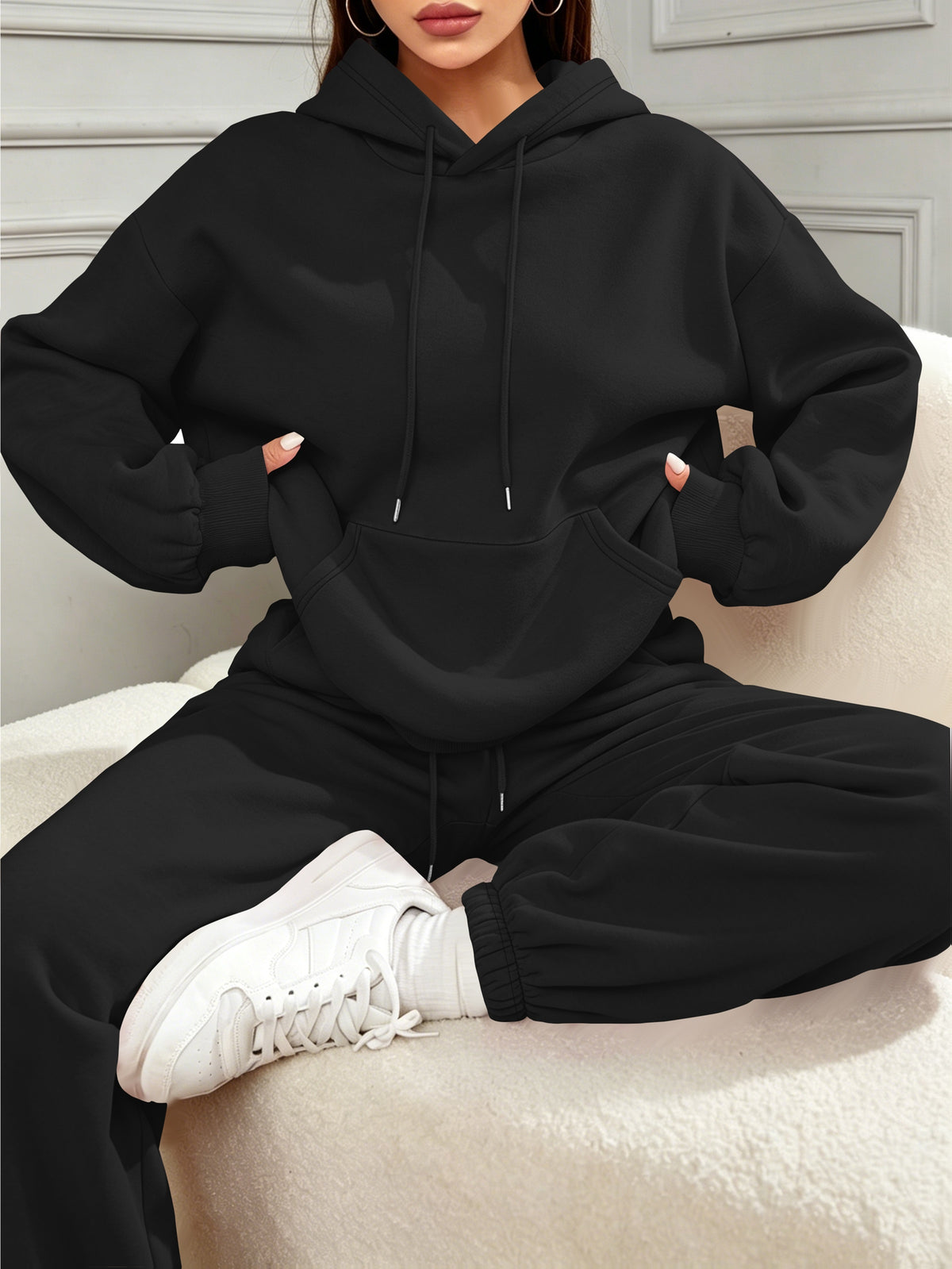 Halloween New Cross-Border Fashion Casual Vacation Set for Women, Autumn/Winter Sweatshirt And Sweatpants with Pockets, Women'S Foreign Trade Fashion, Autumn/Winter Essential Women'S Easy Sweatshirt Set, Pullover - Black