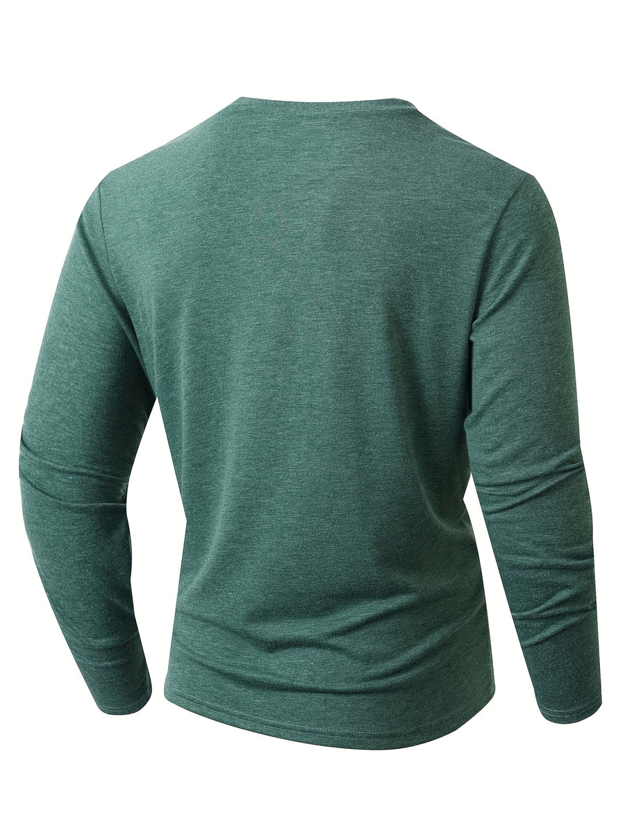 KJ-P026 Plus Size Men'S Summer Henley Long Sleeve Athletic Fitness Multicolor Base Layer T-Shirt - Dark Green