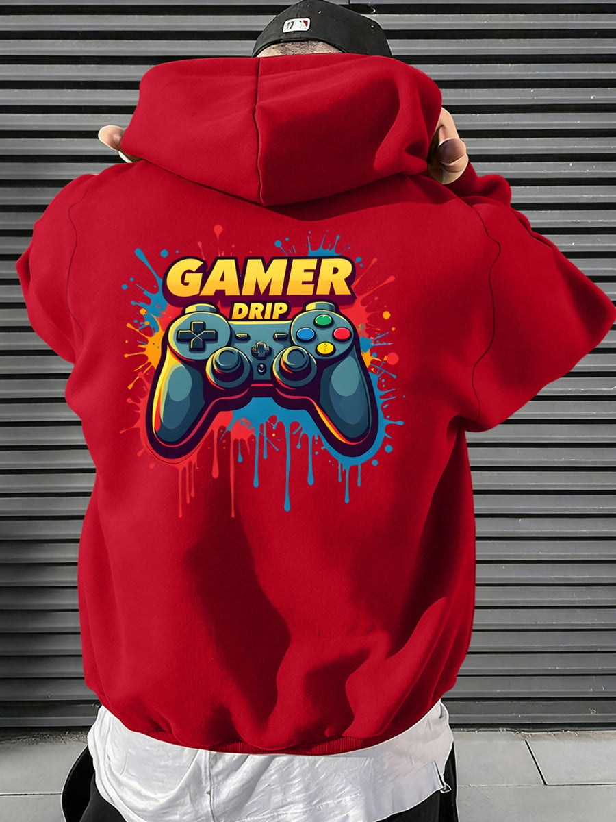 [Christmas Big ] Autumn Winter Men'S Warm Comfortable Hoodie, Y2K Graffiti Trendy Sweatshirt, Classic Practical Kangaroo Pockets, Retro Hip-Hop Street Style Men'S Casual Top, High Comfort Warm Fabric - Red