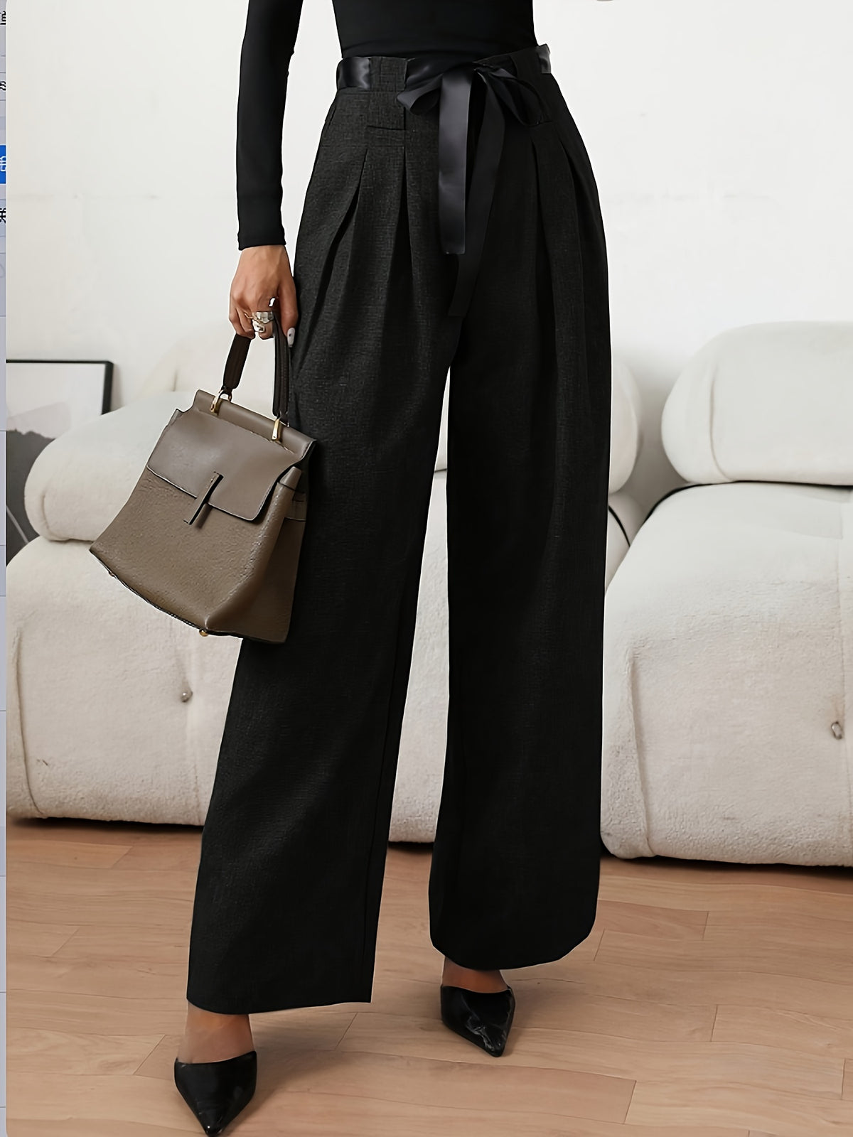Women's Long Pants, New Autumn/Winter Collection, Elegant and Fashionable Wide-Leg Trousers - Black