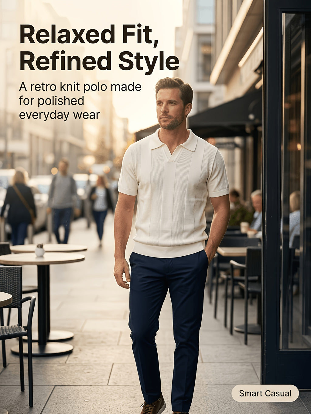 Men'S 3pcs Old Money Johnny Collar Vertical Textured Knit Polo Shirts, Breathable Casual Short Sleeve Tops, Multi-Color Set for Business Golf Vacation Summer Wear - White-Brown-Khaki