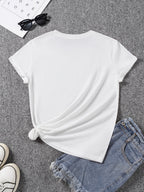 Sunflower Pattern Print - with Bow Design - Casual Round Neck, Short Sleeve, Spring/summer Fashion T-shirt - White 1