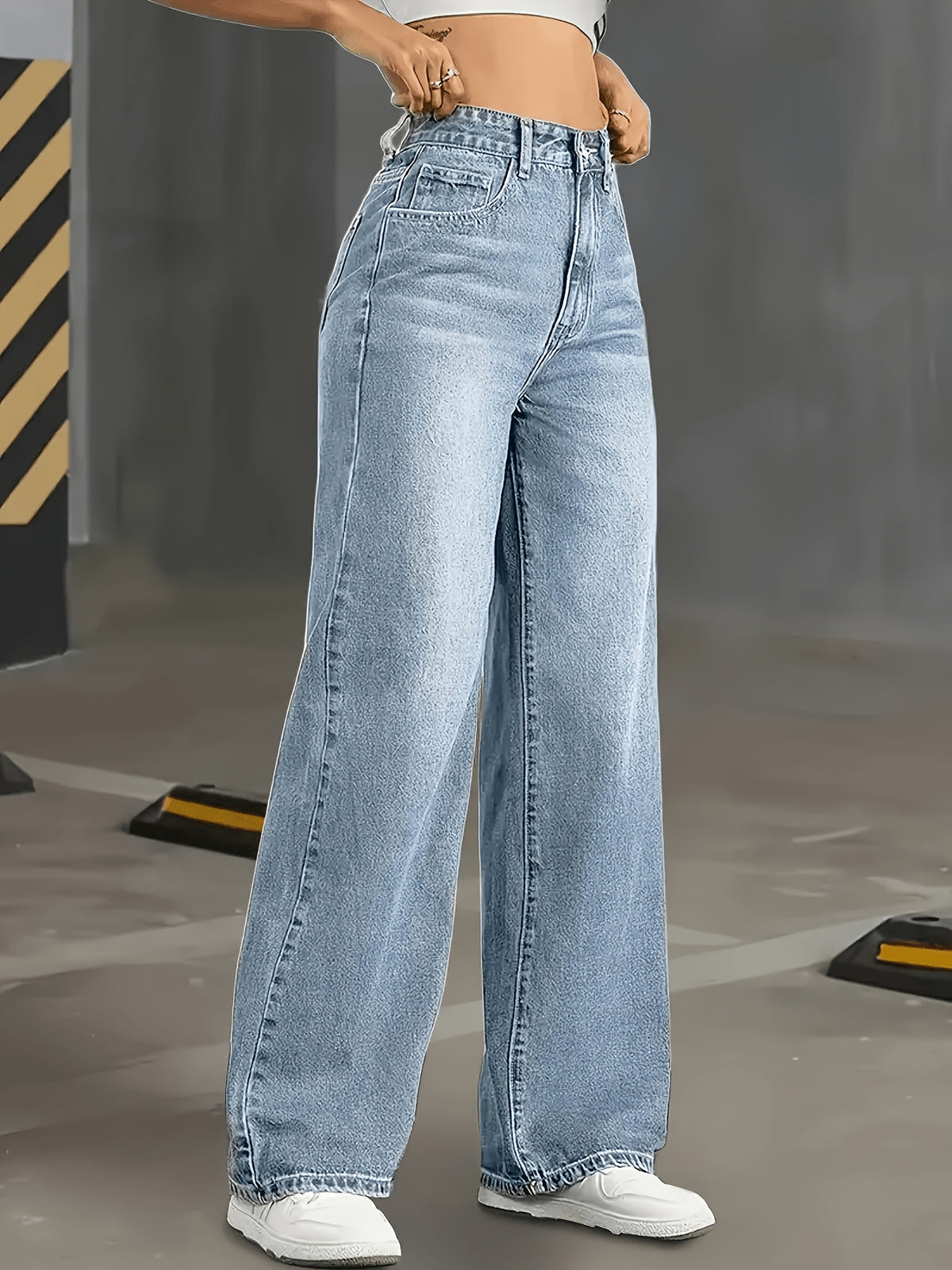 Women'S High-Waisted Elastic Light-Colored Slim-Fit Straight-Leg Wide-Leg Elegant And Fashionable Trousers - Light Blue