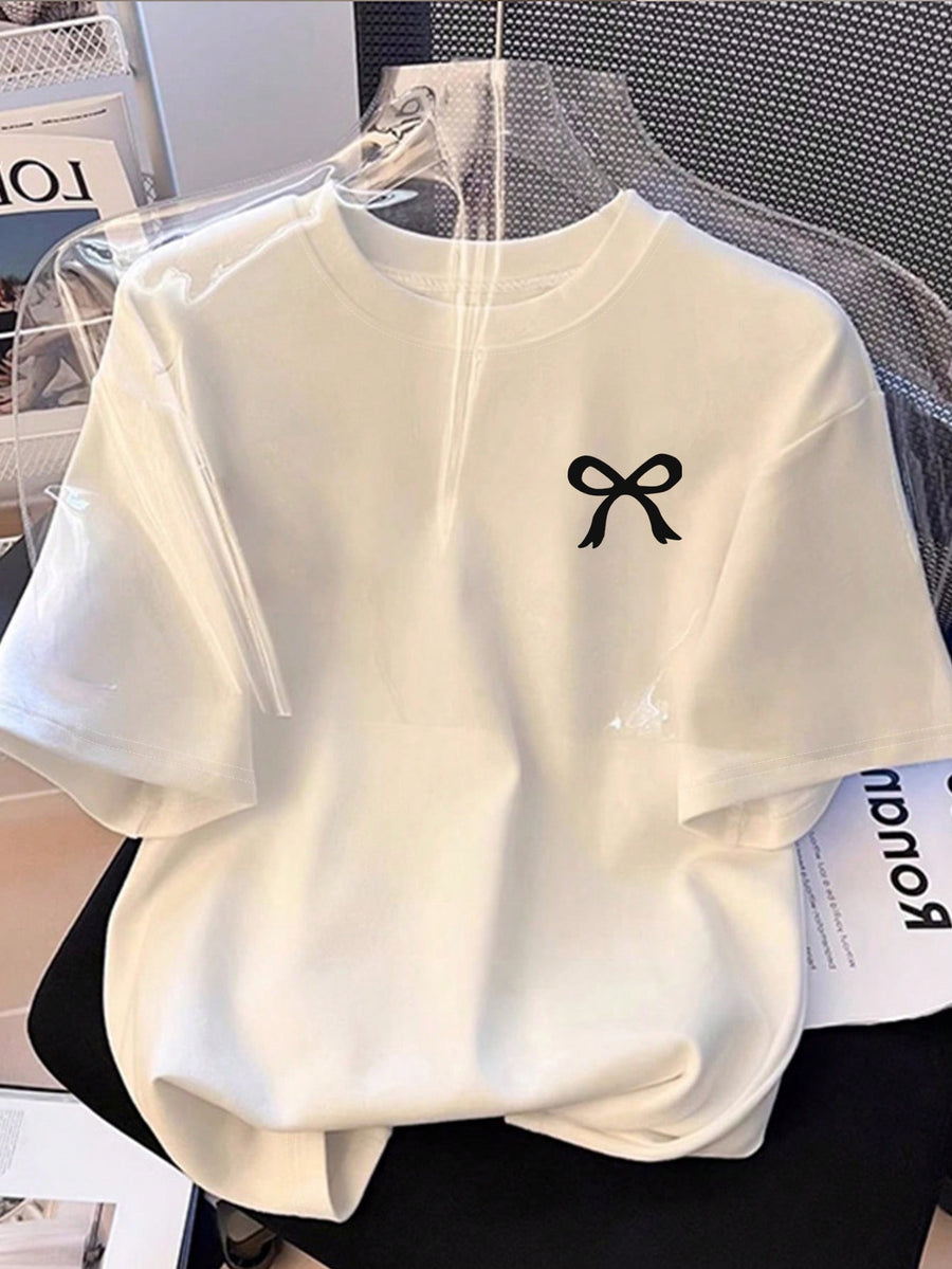 Graphic Print T-Shirt, Short Sleeve Crew Neck Casual Top for Summer & Spring, Women'S Clothing - White