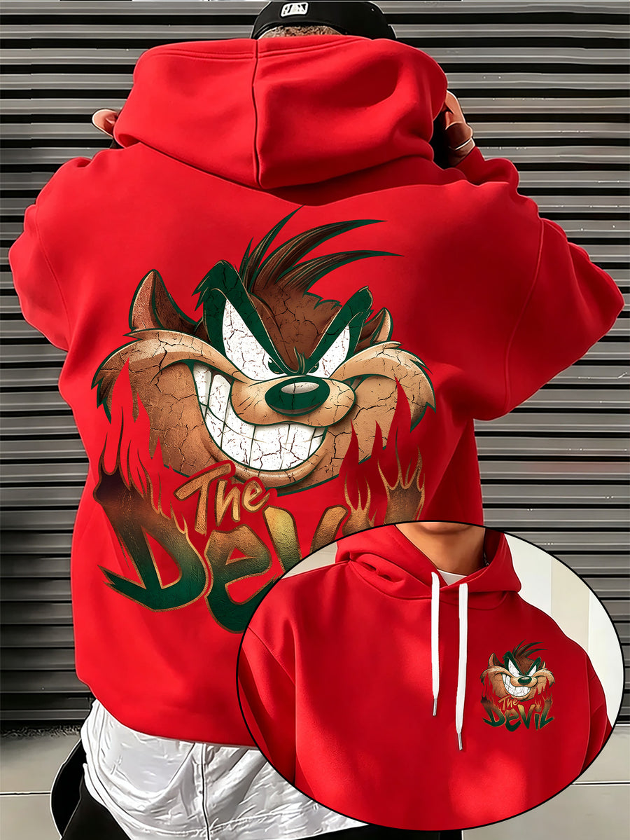 Warner Bros. Big Mouth Style Print, Hooded Sweatshirt with Graphic Design, Multi-functional Street Style Men's Hoodie, Comfortable and Casual, Suitable for Autumn and Winter Wear - Red