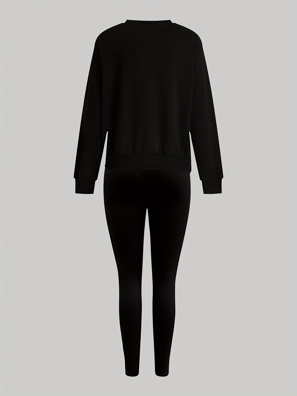 1014Gwen, 1 Set Casual Women'S Sweatshirt Set 2pcs, Letter Print, Round Neck Long Sleeve Sweatshirt, Long Leggings, Single Wear Or Layering, Suitable for Autumn Winter, Women'S Clothing - Black