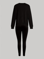 1014Gwen, 1 Set of Casual Women's Sweatshirt Set, 2pcs, Letter Print, Round Neck Long Sleeve Sweatshirt, Long Leggings, Can Be Worn Alone or as a Layering Piece, Suitable for Autumn and Winter, Women's Clothing - Black