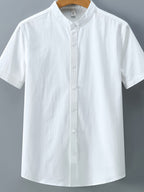 Single-piece Solid-colored Men's Short-sleeved Shirt, Classic Button-up Cardigan Style, Loose and Unrestricted, Available in Multiple Colors, Suitable for Office Wear, Casual Outings, and More. - White