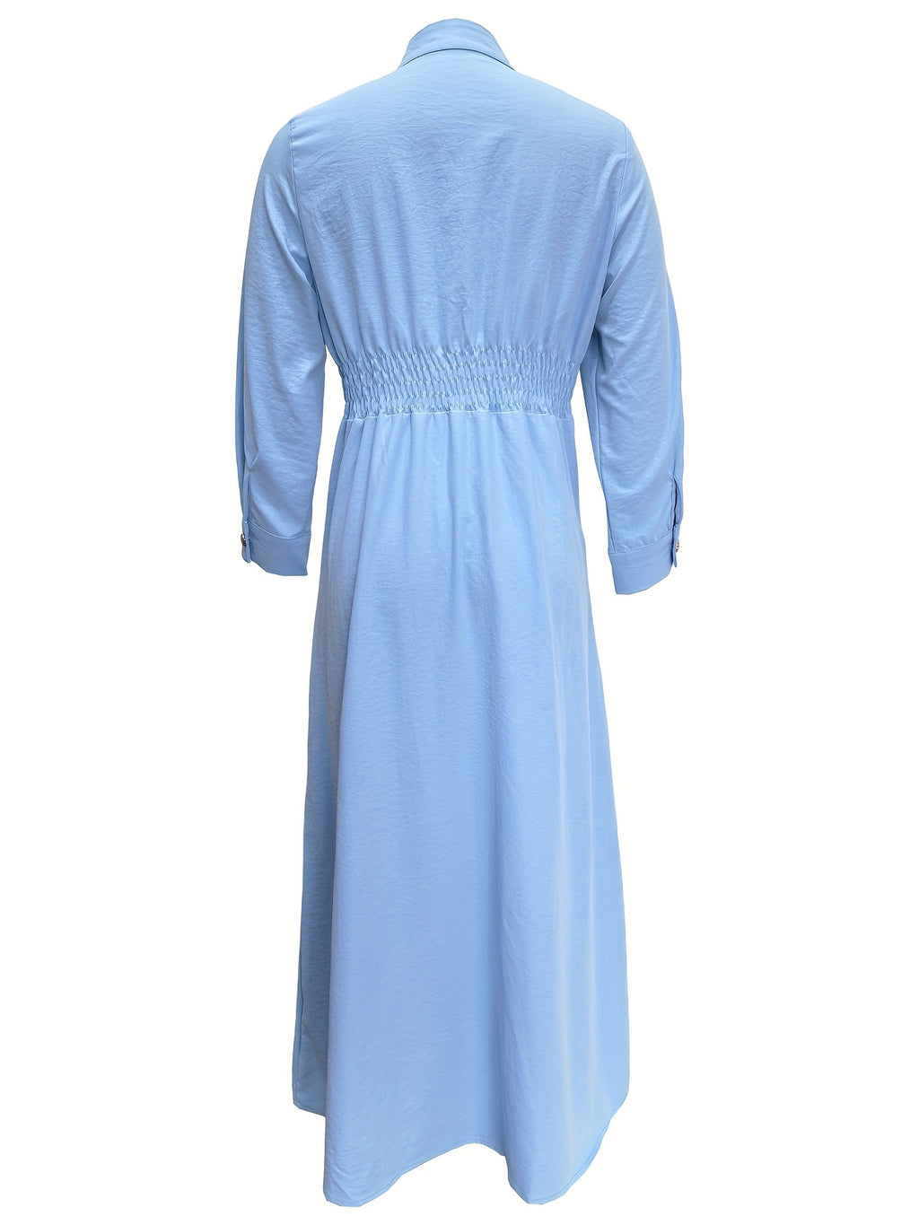 Fashion Women'S Classic Stand-Up Collar Single-Breasted Dress Elegant Ruffled Patchwork Long-Sleeved Dress Long Spring And Autumn 12010 - Light Blue