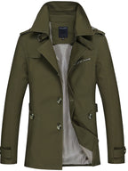 Men'S Lapel Mid-Length Casual Trench Coat, Single-Breasted Utility Style Jacket, with Epaulettes, Metal Buttons, Zipper-Decorated Pocket, Spring/Autumn Casual Outerwear, Suitable for Office And Daily Commute, Men'S Business Coat - fern green
