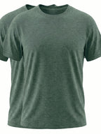 2pcs Round Neck Base Short Sleeve Top, Stretch Fabric Men'S Shirt, Western Summer Season Soft Fabric T-Shirt, Home Wear, Men'S Casual Top, Base Layer, Multi-Scene, Suitable for Various Styles, Travel, Business, Golf, Countryside Travel, Knit - Deep Green