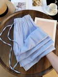 Loose Wide-Leg Pants with Light Blue Stripes in a Fresh And Clean Style - Deep Sky Blue