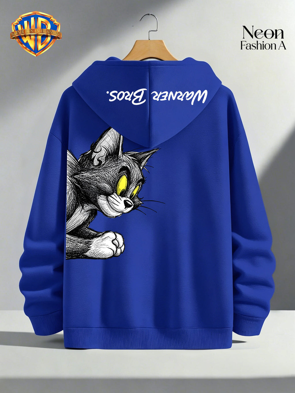 1pc Warner Bros. Cartoon Classic Couple's Sweatshirt, Unisex Long-Sleeve Top with Playful WB Anime Character Action Print on the Back, Trendy, Fashionable, Versatile, Streetwear, Comfortable, and Casual Outerwear, Chinese National Trend - Men's - Colorful Purple