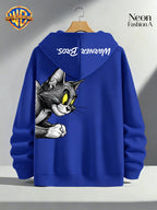1pc Warner Bros. Cartoon Classic Couple's Sweatshirt, Unisex Long-Sleeve Top with Playful WB Anime Character Action Print on the Back, Trendy, Fashionable, Versatile, Streetwear, Comfortable, and Casual Outerwear, Chinese National Trend - Men's - Colorful Purple