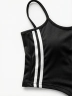 Women'S Elegant Suit, Loose Straight Leg, Side Contrast Stripes, Personalized Triangle Pattern Print, European And American Style Style, Elastic Waist, Straight Leg Wide Leg Long Pants, Paired with a Tight Short Suspender Vest - Black