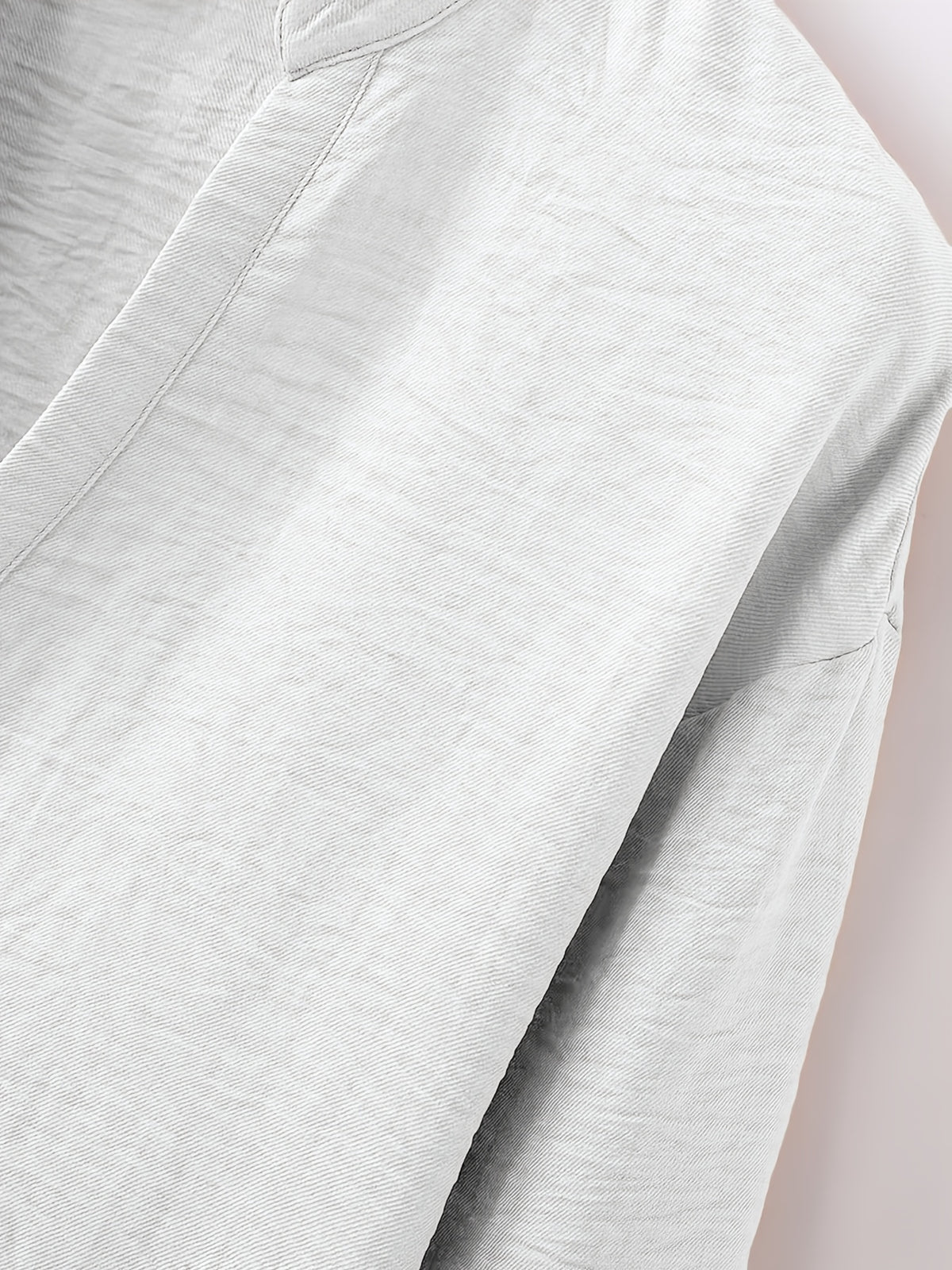 Men's Deep V-Neck Linen Long Sleeve Henley Shirt, Loose Fit Casual Breathable Linen Top, Vacation Style Pullover - White
