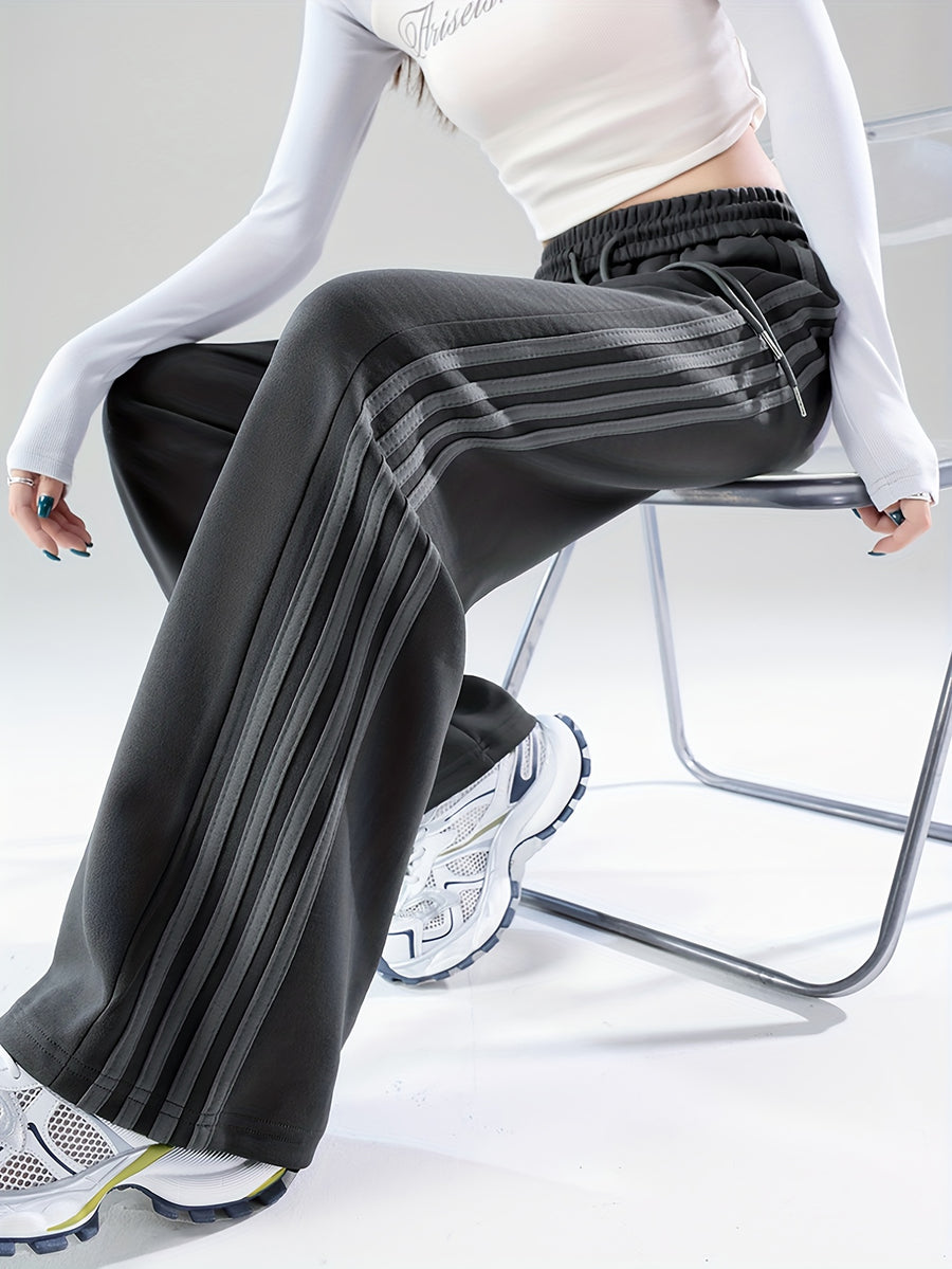 2025 Autumn Casual Easy Line Contrast Patchwork Casual Trousers American Loose Long Pants Women'S - 1A67 dark gray plastering