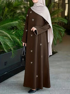 886-Middle East Dubai Bowknot Embroidery Dress - Coffee Color