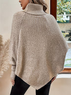 NIAN Premium Solid Color Long Sleeve Sweater Women'S Fashion High Neck Pullover - Khaki