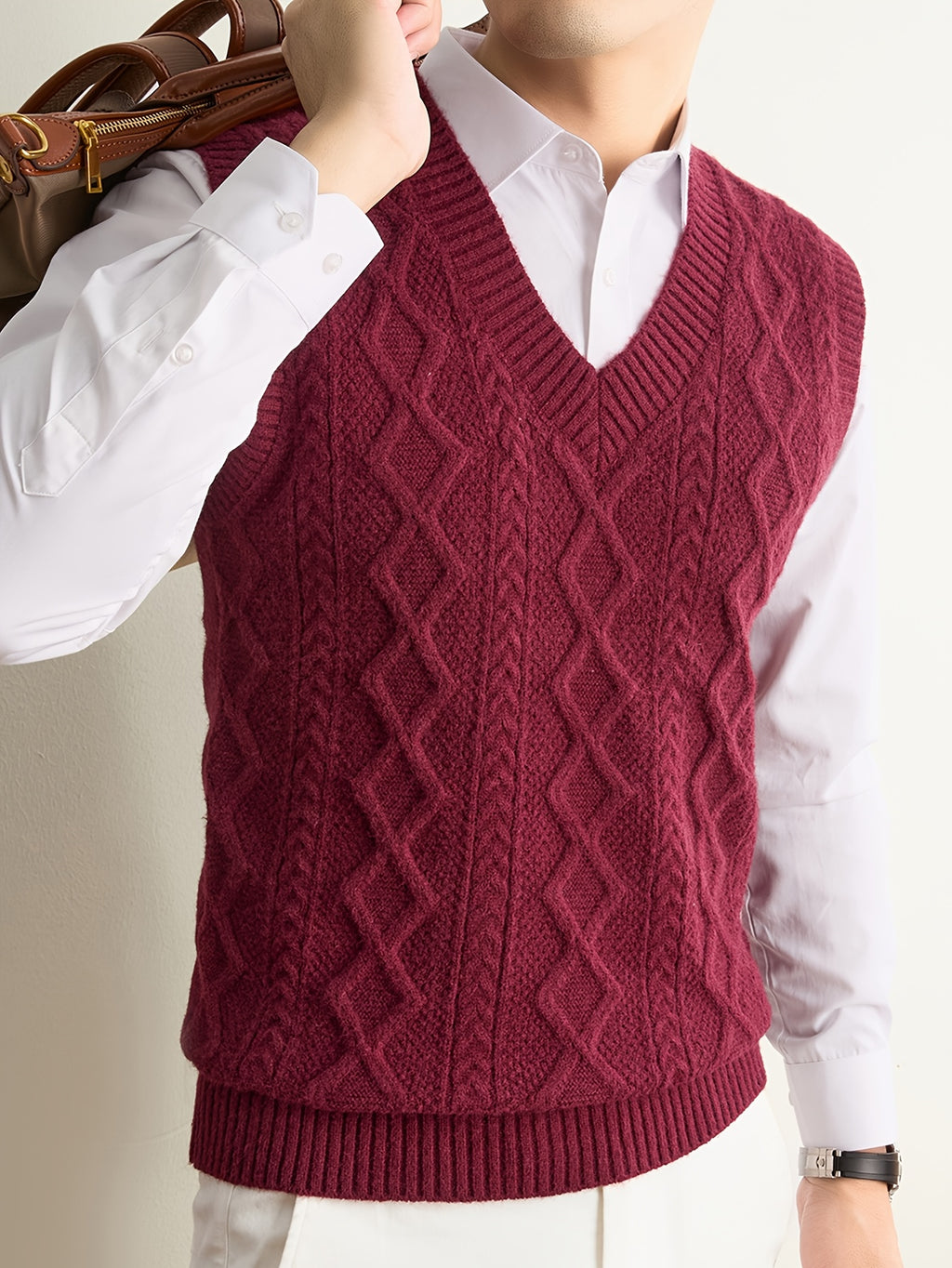 Men's V-neck Simple and Stylish Knitted Autumn/Winter Pullover Sleeveless Sweater Vest (Single Piece) - Zi Hong