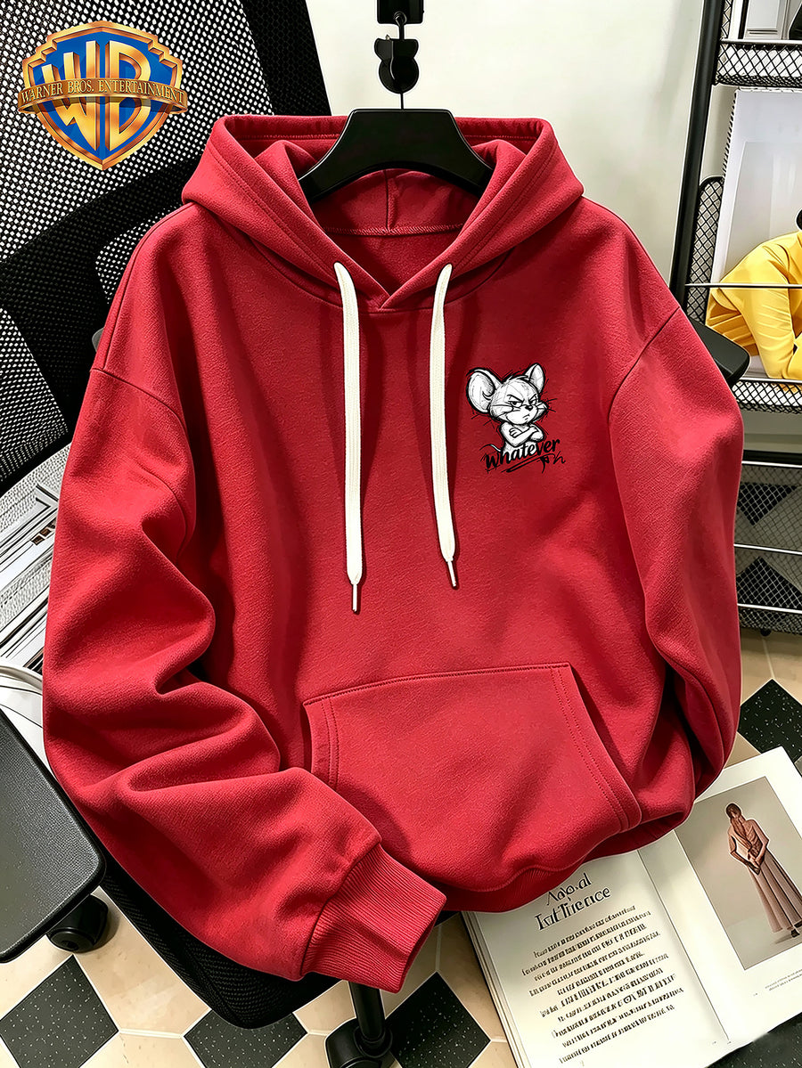 Halloween/Back to School/Date Night/Father'S Day Gift Choice - Sketch Style Cute Little Mouse Print Hoodie - Men'S Essential Hoodie with Pockets And Drawstring Design, Ideal for Warmth, Perfect for Casual Wear Or Outdoor Activities - Unisex - Red