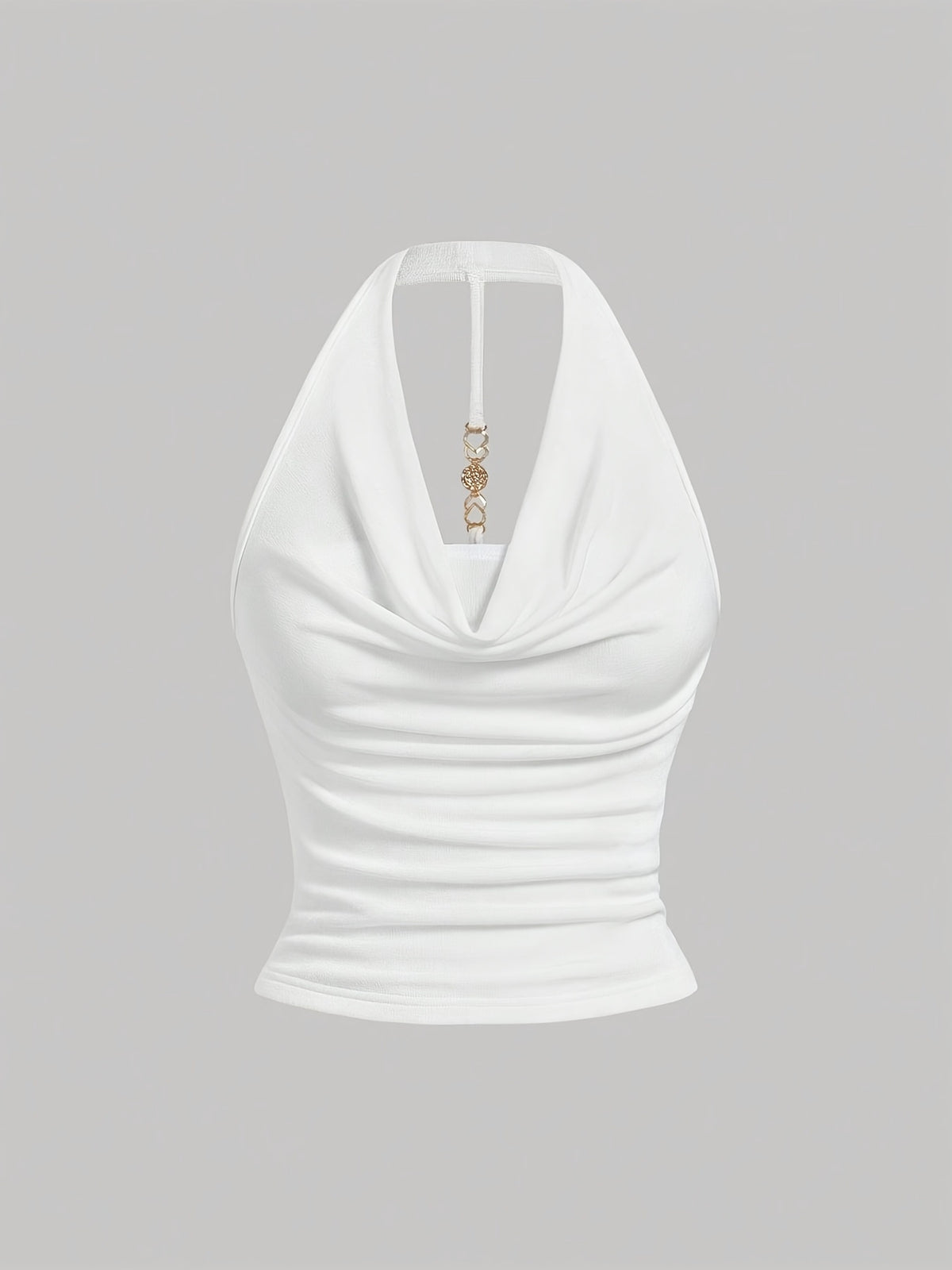Women's Elegant and Fashionable Halter Neck Camisole with Draped Collar, a Slim-fit, Figure-flattering, and Sexy Solid-color Sleeveless Top - White
