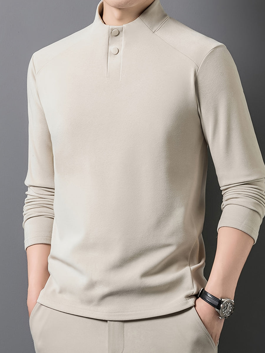 Men's Henley Neck Raglan Sleeve Velvet Long Sleeve Base Layer Shirt, Offers More Layering Than Regular Crew Neck or Half-Zip Collar Styles - SINBOS - Beige gray
