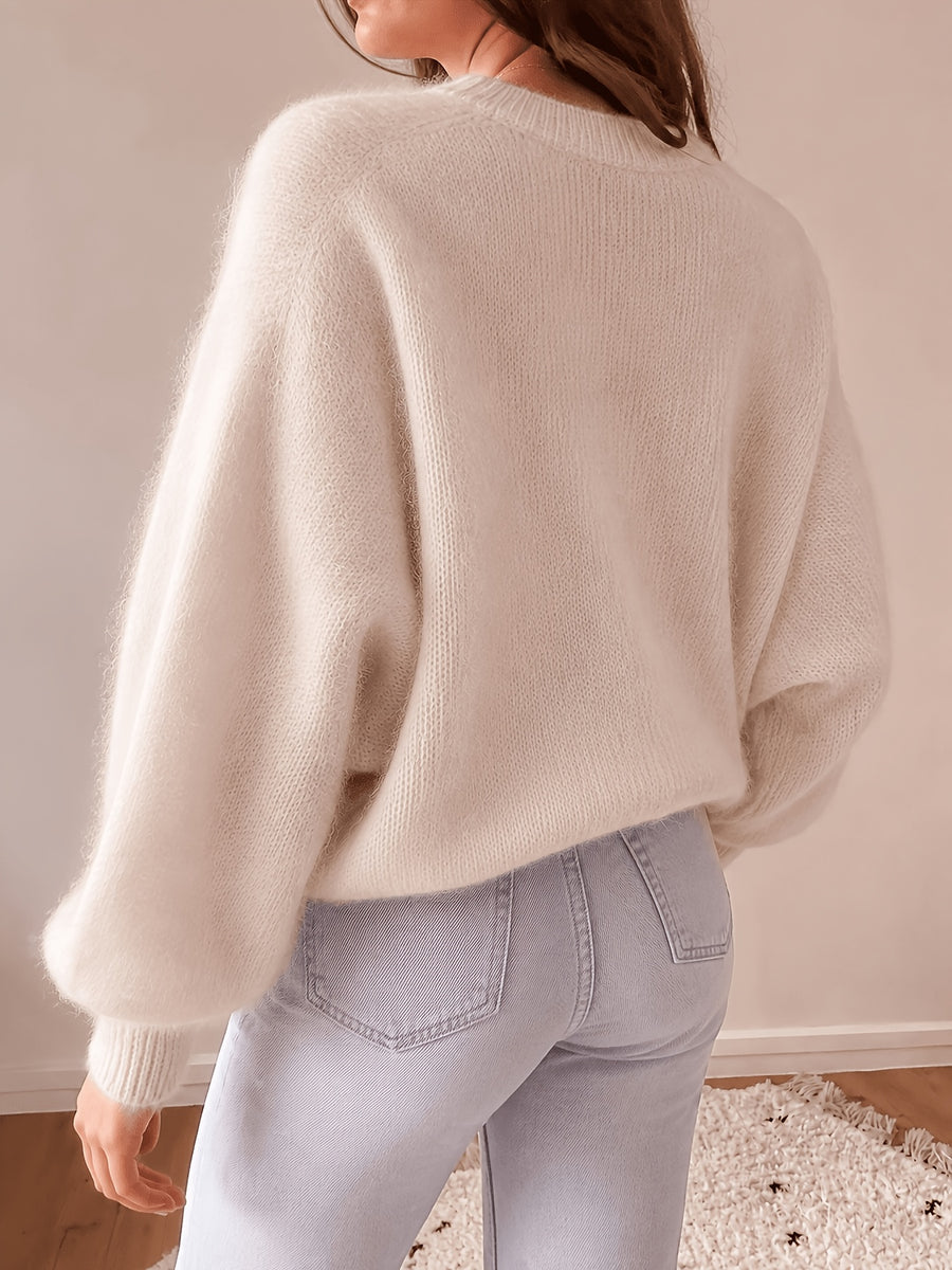 High-quality Sweater with a Soft Texture, Offering Comfortable and Loose-fitting Wear. The Elegant Design Is Suitable for Autumn and Winter Seasons, Especially for Warm Weather. Elegant Party Women's Wear, Festive Attire for Women, and Casual - Milky