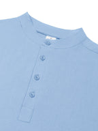 Men'S Spring Autumn New Thin Half-Button Stand Collar Linen T-Shirt Casual All-Match Athletic Trendy Fashion Commuting Fitness Thin Comfortable Loose Long Sleeve T-Shirt - Sky Blue