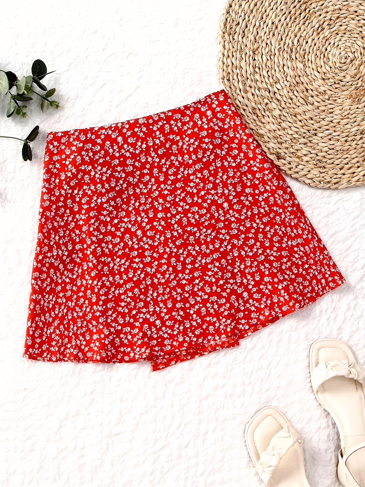 Floral Print Wrap Tie Midi Skirt - Red