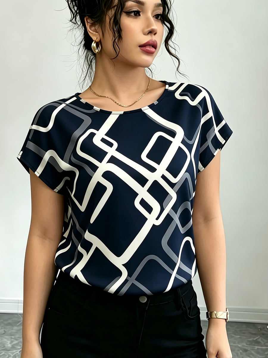 Women's Daily Simple and Stylish Printed Casual Short-Sleeve Vacation Top - Multicolor