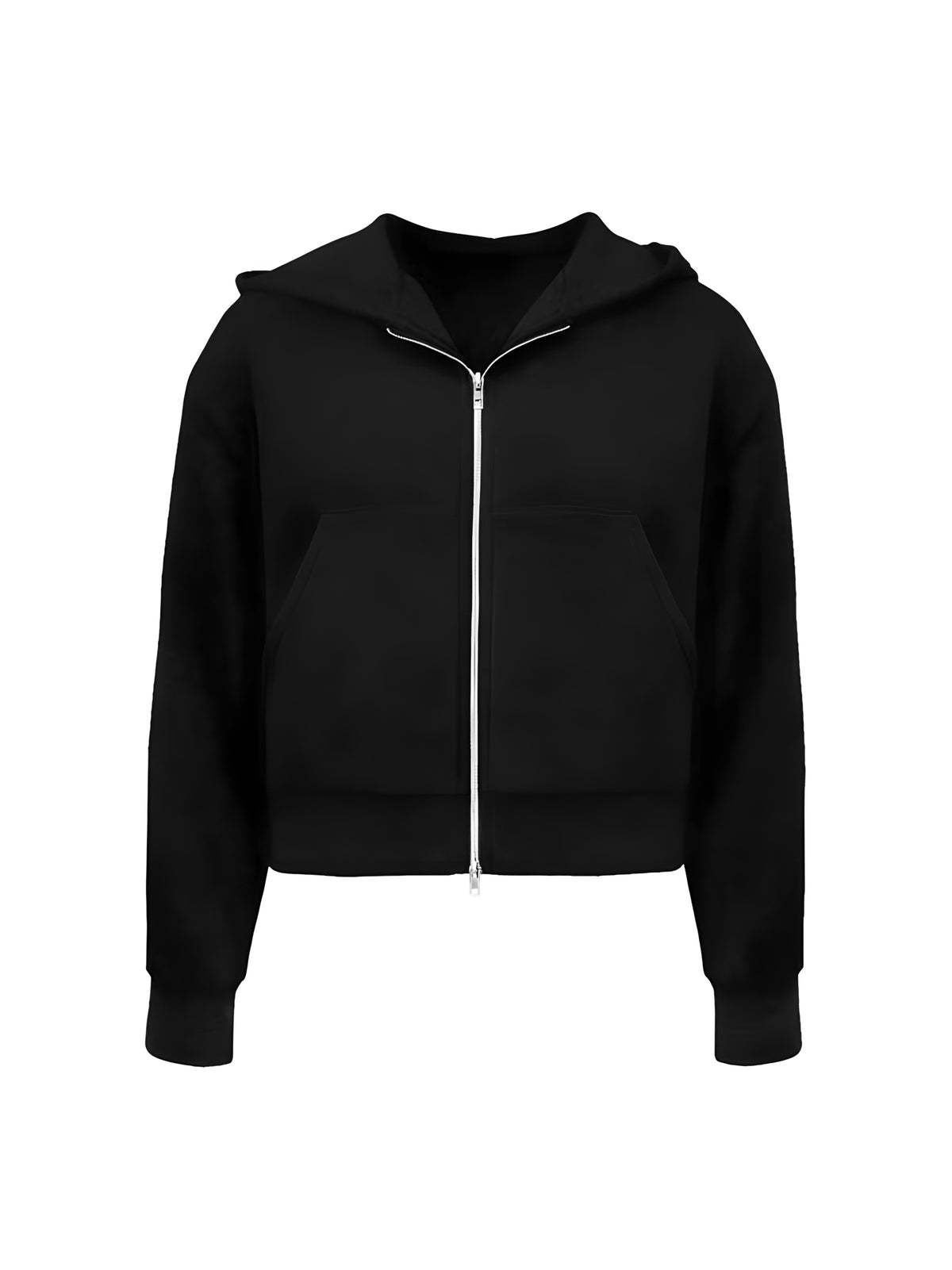 Men'S Casual Easy Solid Color Drop Shoulder Loose Zip-Up Hooded Sweatshirt, Versatile for Spring/Autumn - Black