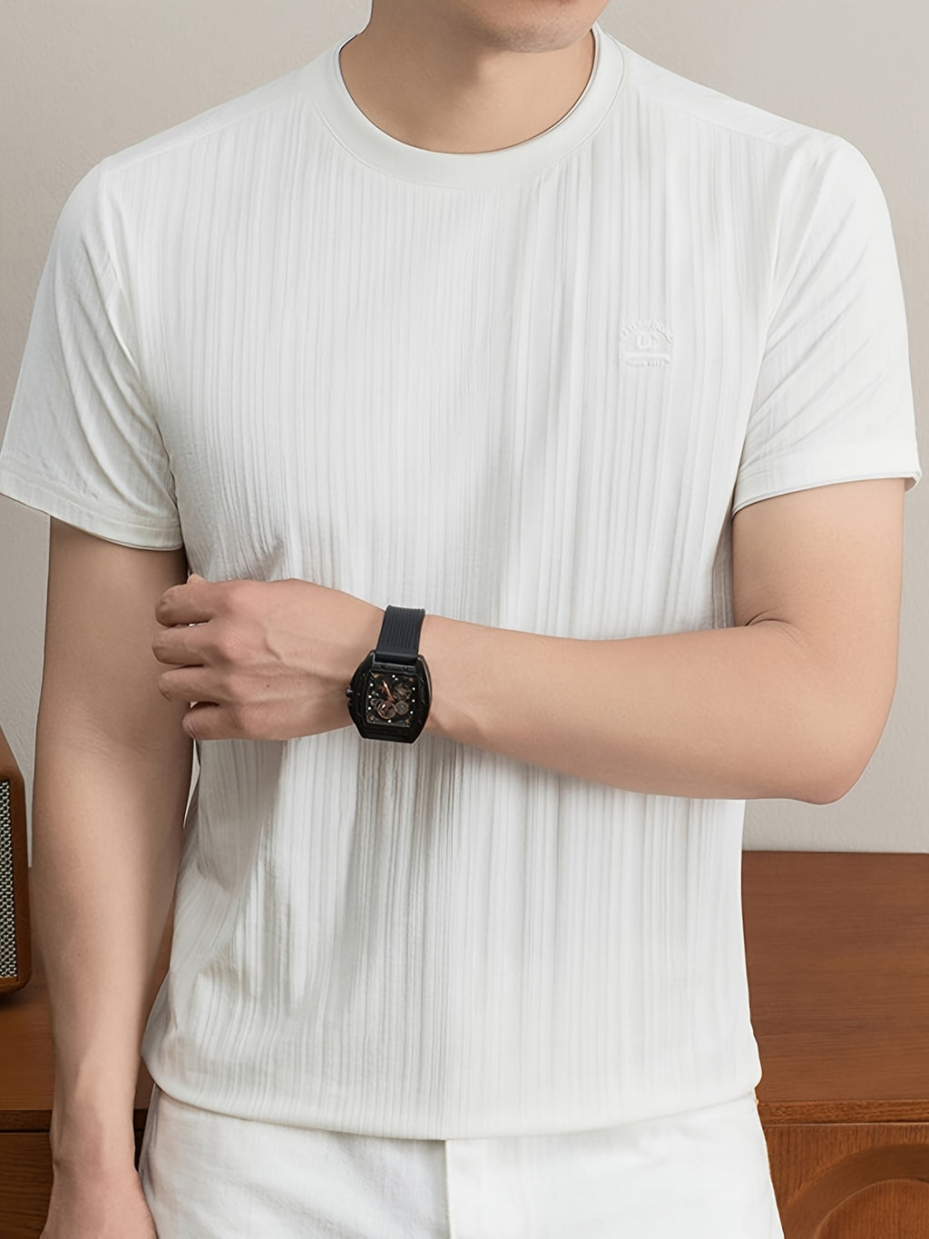 Summer New Men'S T-Shirt, Fashionable Trendy Faux Two-Piece Round Neck Short Sleeve T-Shirt for Men, Business Casual Mid-Age Men'S Solid Color Top, Suitable for Daily Work Scenarios, Men'S Gift - White