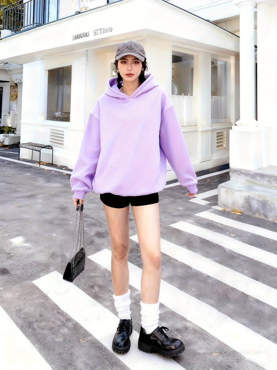 Women's Casual Printed Hoodie - Pink with Pattern Design, Self-Expression Text, Machine Washable, Regular Fit for Autumn/Winter, Suitable for Daily Wear, Home, and Outdoor - Fashionable Women's Hoodie, Comfortable Hooded Sweatshirt - Purple