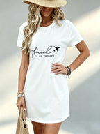 Printed Design Not Textured, Casual Ladies Dress, Travel Is My Relax Graphic, Vacation Beach Outing, Gift for Travel Lover, 100 Percent Polyester - White