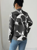 Elegant Green Floral print Button- Shirt with Collar - Loose Fit Long Sleeve Blouse, Machine Washable for Year-Round Casual & Professional Wear - Silvery Grey