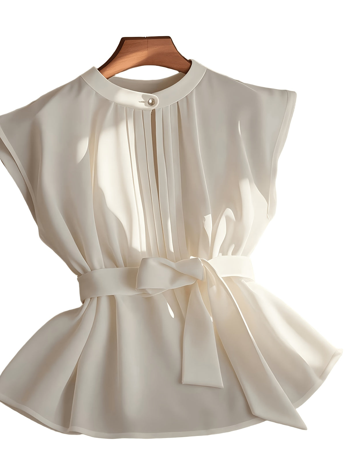 Women'S Elegant Pleated Sleeveless Tie-Up Top, Suitable for Spring And Summer - White