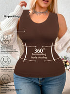 Plus-size Women's Shaping and Waist-cinching Daily Wear and Loungewear Vest, Can Be Worn as an Inner Layer or Outer Layer - Coffee Color
