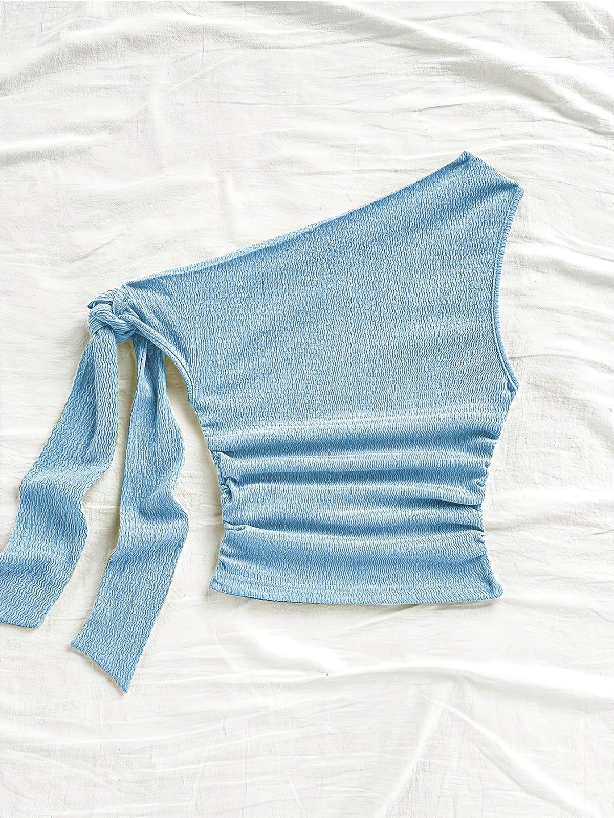 Sexy Asymmetrical Tie-Front Flowy Casual Slim-Fit Solid Color Women'S One-Shoulder Top for Spring And Autumn, Perfect for Parties, Vacations, Music Festivals, Bohemian Style, Holiday Dates, And Afternoon Tea - YTD Cherry - Peacock Blue