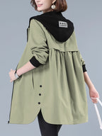 Women's Casual Hooded Jacket with Letter Print - Zip-Up, Long Sleeve, Polyester - Machine Washable - Perfect for Spring/Fall - Mixed colors