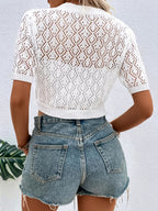 Short Cropped Lace Button Cardigan for Women - White