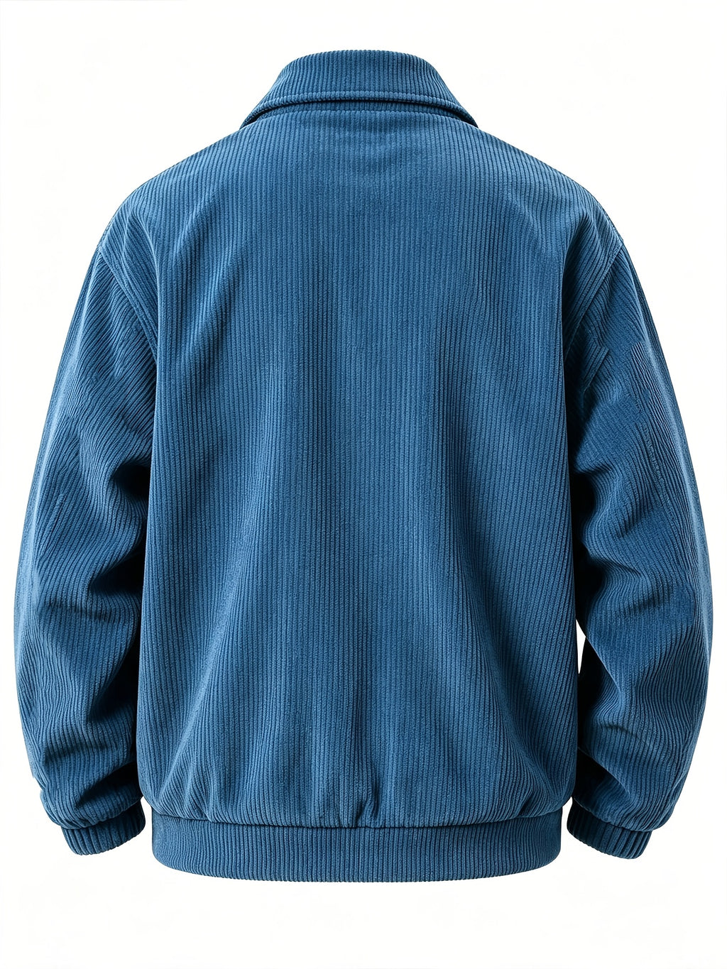 AOMDOTB Men's Corduroy Baseball Jacket - Preppy Collar Zipper Jacket with Chest Label Design & Double-Side Pockets, Solid Color Corduroy Outerwear Suitable for Daily Commuting, School, Back-to-School Outfits (for Teen) - Vibrant Blue