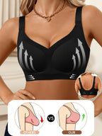 1pc Women'S Seamless Pinstripe Bra Without Underwire, Adjustable Wide Straps, Back with 4 Rows of Buttons, Comfortable Support Without Underwire, Gathering And Lifting Daily Lingerie, Soft And Breathable Removable Cups, Shaping Tight Fit Innerwear - Black