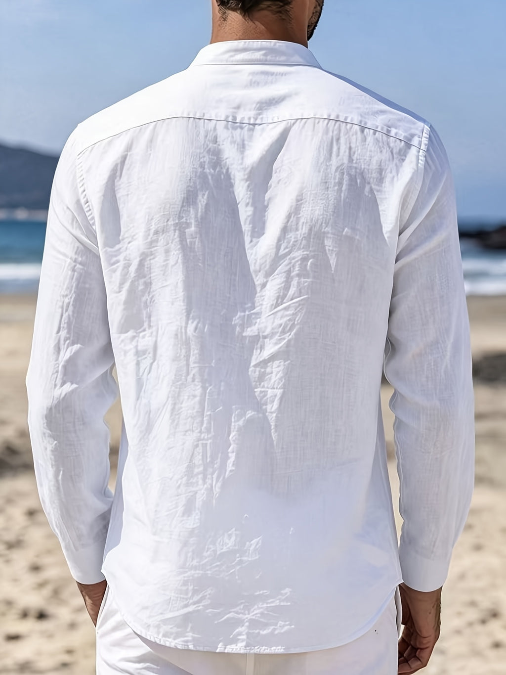 Men'S Fashion Striped Bamboo Rayon Rayon Rayon Joint Long-Sleeved Shirt - White